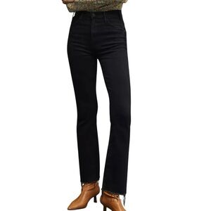 MOTHER Hustler Ankle Fray Encounters at Night Black Flare Jeans Raw Hem Size 24